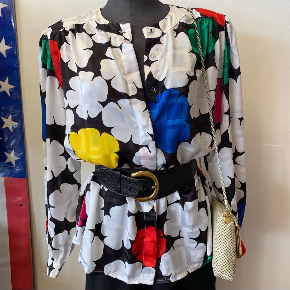 Vintage POP Art Floral Blouse - S/M